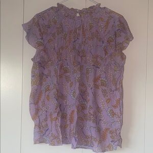 Nanette Lepore Purple Ruffled Cap Sleeve Blouse